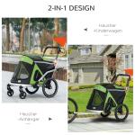 2-i-1 Hundbuggy och Cykelkärra, upp till 20 kg, 2 Reflektorer, 1 Säkerhetskoppel, Grön, 150 x 68 x 95 cm