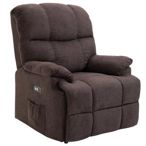 Liggstol med Ståhjälp, Justerbar, USB-port, Sidoficka, Fotstöd, Skum, Brun
