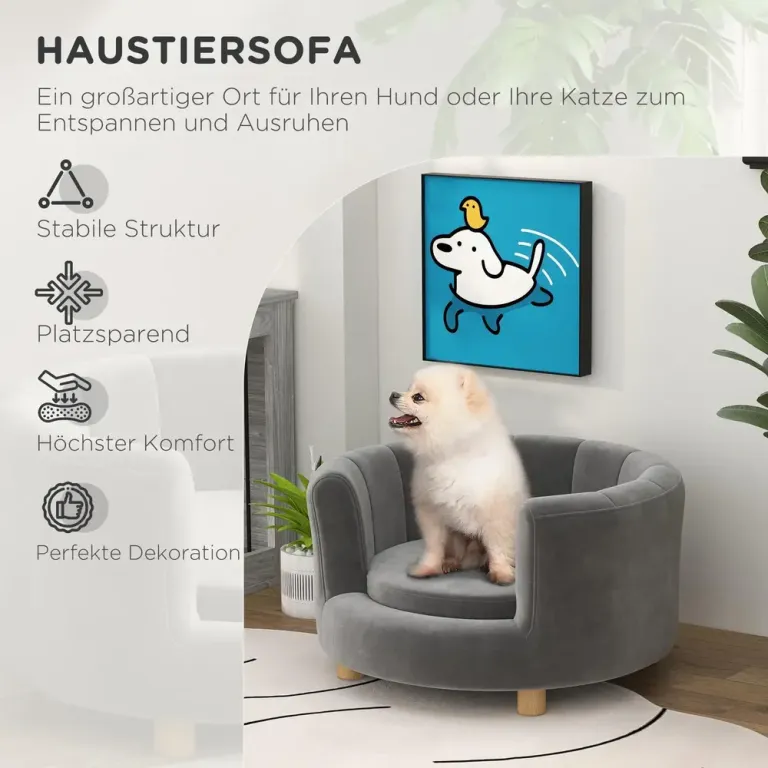 Upphöjd Hundsoffa Hundsäng med Träben Grå Flanell