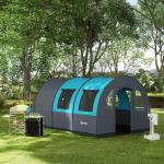 Tunneltält Familjetält Grå av Polyester för Camping 6 Personer med 2 Rum och Ljuskrokar Vattenpelare 3000 mm