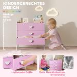 Barnbyrå med 3 Lådor i MDF, Förvaringsskåp för Barn, Rosa+Vit