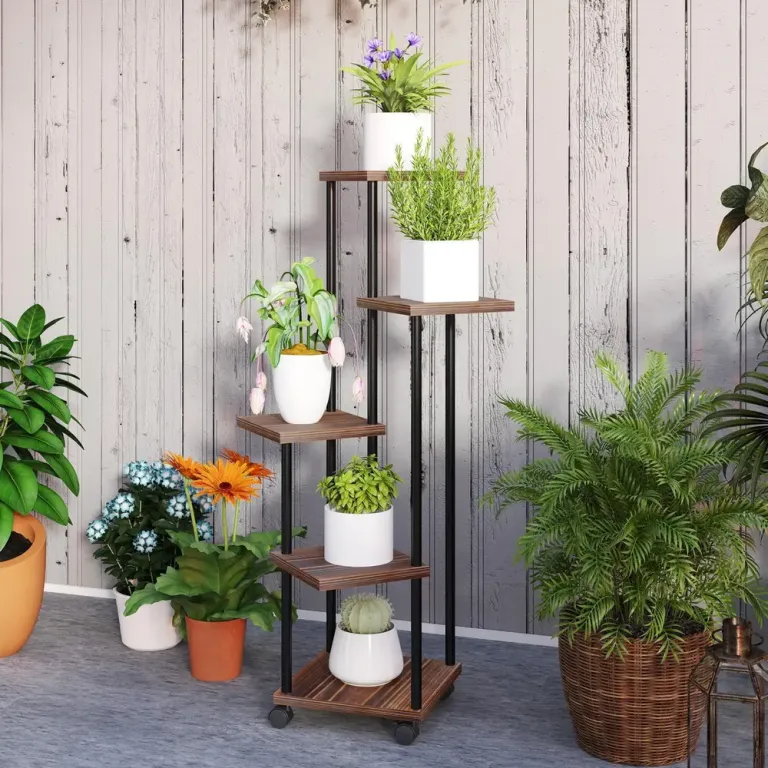 Växtställ Blomsterhylla 5 Våningar Svart 110 cm