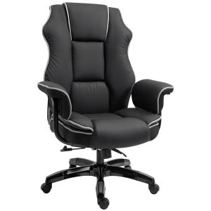 Kontorsstol Höj- och Sänkbar med Vippfunktion Ergonomisk 360° Vridbar med Armstöd Konstläder Svart 76 X 80 X 118-124 Cm