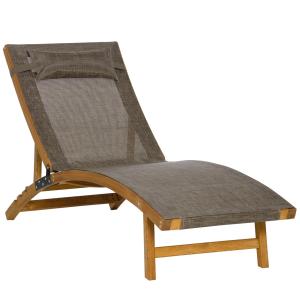 Justerbar Solstol med Dyna, Bekväm Trädgårdsstol med Ryggstöd, Väderbeständig Utemöbel för Avkoppling, Brun, 182 x 64 x 71 cm