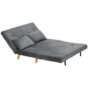 Bäddsoffa 2-Sits Soffa Grå av Tyg med Sammetslook och Trä för Vardagsrum Hopfällbar Soffa med Sängfunktion och Justerbart Ryggstöd 130 x 78 x 79 cm