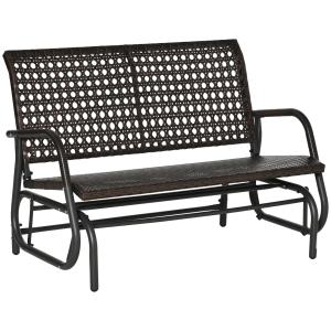 Gungbänk i Konstrotting 2 Personer, Bekväm Trädgårdssoffa med Gungmekanism, Väderbeständig Loveseat för Uteplatsen, Brun, 70 x 120 x 84 cm