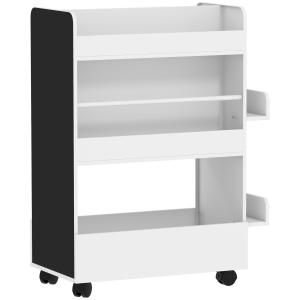 Bokhylla Barn med Hjul Vit Trä och MDF för Barnrum och Lekrum 4 Hyllplan och Tavla Smart Förvaring Lätt att Flytta 66 × 32 × 86 cm