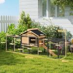 Kaninbur Smådjursbur 2 Våningar Gul av Massivt Trä för Kaniner Vintertätt Hus med Sadeltak och Utomhusinhägnad 217 x 53 x 86 cm