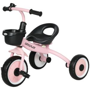 Trehjuling Barncykel Rosa av Metall och Plast för Barn 2-5 År med Justerbar Sits och Cykelkorg Ringklocka och Pedaler