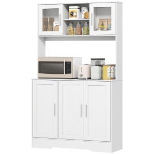 Köksskåp Skandinavisk Design med 4 Skåp, Glasdörrar och Ställbara Hyllor i MDF, Vit