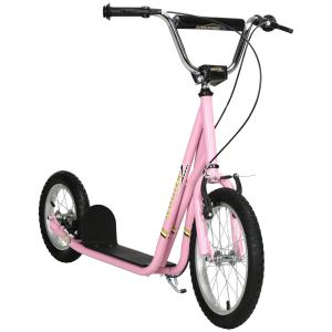 Sparkcykel med Handbroms 16 Tum, Robust Skoter för Barn med Stora Hjul, Säker Körning på Alla Underlag, Rosa, 135 x 58 x 92-100 cm, 5 år+