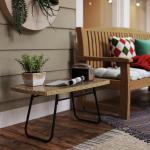 Trädgårdsbord Sidobord med Glasskiva Natur av Polyrattan ve Glas för Balkong ve Terrass Rektangulärt Uteplatsbord 90 x 50 x 45 cm