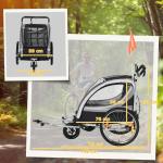 Barnvagn Cykelvagn 2-i-1 Hopfällbar Grå av Tyg och Metall för 2 Barn från 18 Månader Vagn med Bromsar 26,4 kg