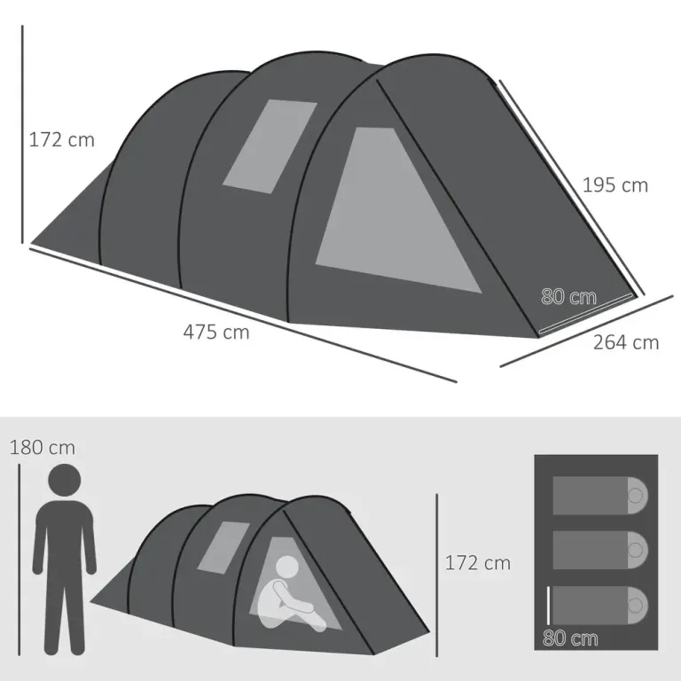 Tunneltält Campingtält Svart av Polyester för 4 Personer