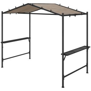 Grillpaviljong Trädgårdspaviljong med Sidohyllor Khaki av Stål för Fest och Grill Vattentät BBQ Paviljong med UV-Skydd 277 x 149 x 230 cm