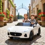 Maserati Elbil för Barn 2-sits med 12V Batteridrift och Fjärrkontroll samt LED och Musik Hållbar och Säker Vit Plast för Lek och Motion