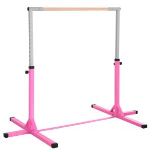 Gymnastikstång, 13-nivås Höjdjusterbar Horisontell Stång, Trä och Robust Stålkonstruktion, Lastkapacitet upp till 75 kg, för Barn 3+, Inomhus och Utomhus, Rosa