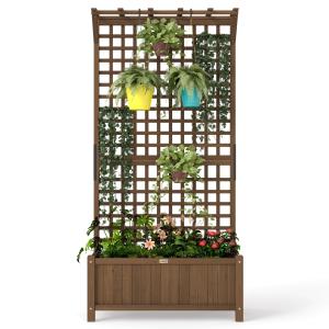 Odlingsbänk Högbädd med Spaljé Natur av Trä för Trädgård och Balkong Blomlåda för Klätterväxter 90 x 45 x 183 cm