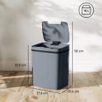 Papperskorg Sensor Automatisk Grå Plast för Kök och Kontor Sophink med Rörelsesensor och Två Öppningslägen 15 Liter 28x21x34 cm