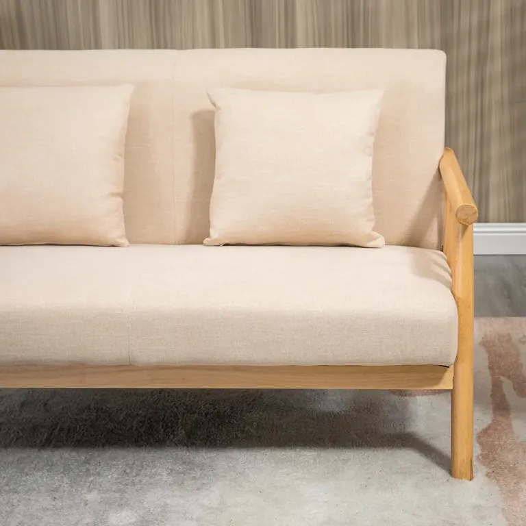 Soffa Loveseat Beige av Tyg med Linnelook och Trä 2-Sits