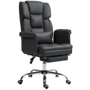 Ergonomisk Kontorsstol, Höjdjusterbar 48–56 cm, Lutande Ryggstöd och Fotstöd, Svart