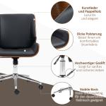Kontorsstol Skrivbordsstol Svart av Trä och Konstläder för Kontor och Hem Höj och Sänkbar Snurrstol med Tiltfunktion Retro Design