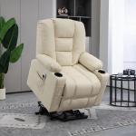 Elektrisk Relaxstol Fåtölj Kräm av Konstläder och Metall för Vardagsrum Massagestol med Ståhjälp och USB Fjärrkontroll