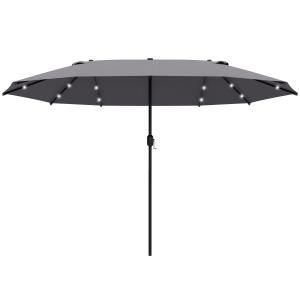 Dubbelt Parasoll med LED-Belysning, Stort Solskydd med Vev och Solcellslampor, Perfekt för Kvällar på Terrassen, Mörkgrå, 440 x 260 cm