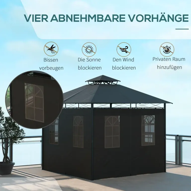 Gazebo Trädgårdstält Mörkgrå av Metall och Tyg för 3x3m