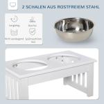 Matstation för Hund Prisvärd Vit för Utfodring med Halkfria Fötter och Två Skålar i Rostfritt Stål för Djur 44 x 24 x 15 cm 0,9 L