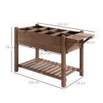 Upphöjd Odlingslåda i Massivt Trä, Planteringslåda med Galler och Hylla, Ergonomisk Odling för Trädgård och Uteplats, Brun, 123 x 54 x 74 cm