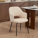 Matstol i Manchester Beige Tyg och Metall för Matsal och Kök Bekväm Stol med Skålad Sits och Svarta Ben Modern Retrodesign för Hemmet Lättmonterad
