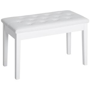 Pianopall Prisvärd Vit Massivträ för Piano och Keyboard med Förvaring och Dyna i Konstläder för Musiker 76 x 36 x 50 cm