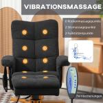 Massagestol med Liggfunktion, Fotpall och 145° Lutning, Polyester, Svart, 80 x 86 x 99 cm