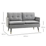 Tvåsits Soffa Loveseat Grå av Linnelook och Trä för Vardagsrum och Sovrum Dubbelsoffa med Kuddar Bekväm 139 x 68 x 76 cm