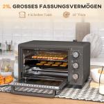 Miniugn Bordsugn med Grillgaller Grå av Rostfritt Stål för Kök Liten Ugn med Timer och Bakplåt 21 l 1400 W