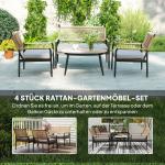 Trädgårdsmöbelset i Polyrattan Loungeset med 2-sits Soffa, Fåtölj och Glasbord för 4, Mörkgrå+Gul