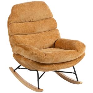 Gungstol Modern Gul Tyg och Trä för Vardagsrum Bekväm Fåtölj med Stålben och Mjuk Stoppning Relaxstol 70 cm