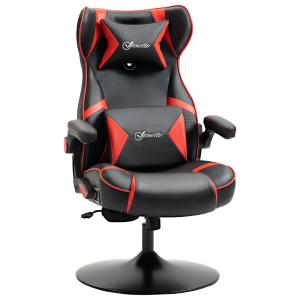 Ergonomisk Gamingstol med Högtalare, Bekväm Datorstol med Bluetooth och Vippfunktion, Inkluderar Nackstöd och Svankkudde, Svart