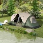 Campingtält Tunneltält för 8 Personer Mörkgrön av Polyester för Camping och Trädgård Vindtätt Familjetält med 2 Rum 2000 mm