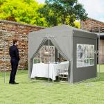 Lusthus Paviljong Pop-Up Partytält Ljusgrå av Polyester och Metall för Trädgård och Camping Vintertätt Tält 2,5 x 2,5 m