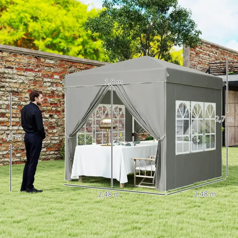 Trädgårdspaviljong Pop-up Partytält Ljusgrå 2,5 x 2,5 m