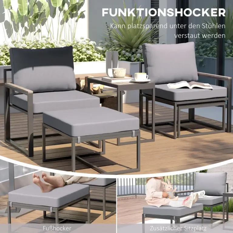 Trädgårdsmöbler Balkongmöbelset för 2 Personer Grå av Stål
