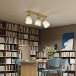 Taklampa Spotlight 3 Lampor Naturfärgad Trä och Metall för Vardagsrum Justerbara Huvuden 90 grader E27 Sockel Modern Design 40W