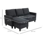 Hörnsoffa L-Form Soffa Mörkgrå av Tyg och Trä för Vardagsrum Soffset med Vändbar Schäslong Modern Design Bekväm 197 x 139 x 91 cm