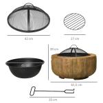 Eldskål Eldfat Trädstubbedesign Brun av MGO och Stål för Trädgård Camping och Terrass med Lock och Poker Rustik Utomhusvärme Dekorativ Eldstad