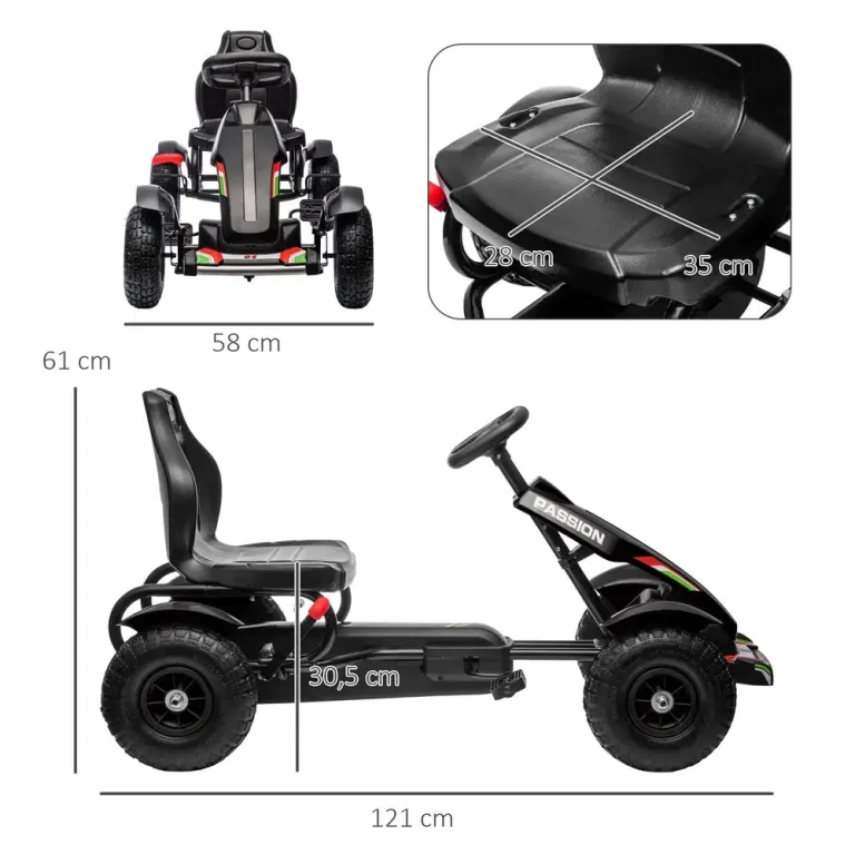 Trampbil Gokart Svart av Metall och Plast för Barn 5-12 År