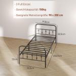 Sängram Sängstomme Svart av Metall för Sovrum och Gästrum Hopfällbar Säng för Madrass 200 x 90 cm