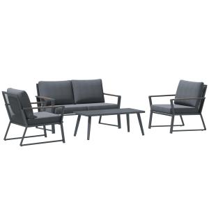Loungegrupp i Konstrotting 4 Personer, Modern Utemöbel med Soffa och Fåtöljer, Inkluderar Dynor och Bord, Grå