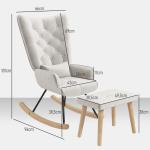 Gungstol Relaxstol Krämvit av Sammetslook och Trä för Sovrum Bekväm Fåtölj med Pall Vingstol 66 x 96 x 101 cm